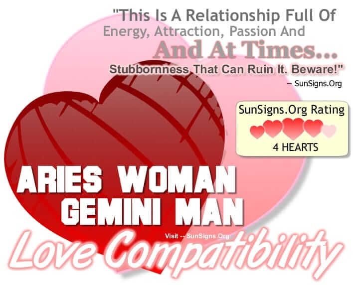 aries woman gemini man compatibility. This Is A Relationship Full Of Energy Attraction Passion And At Times Stubbornness That Can Ruin It.