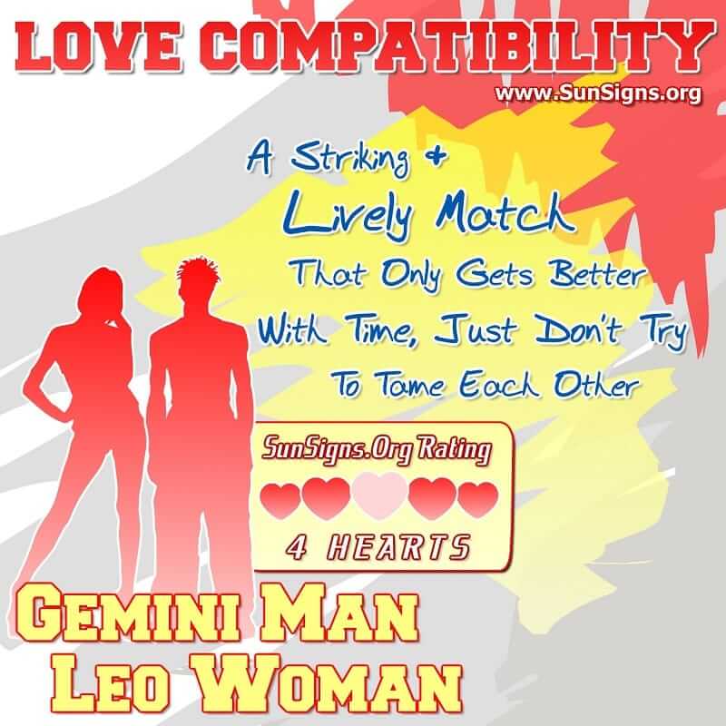 gemini man leo woman love compatibility