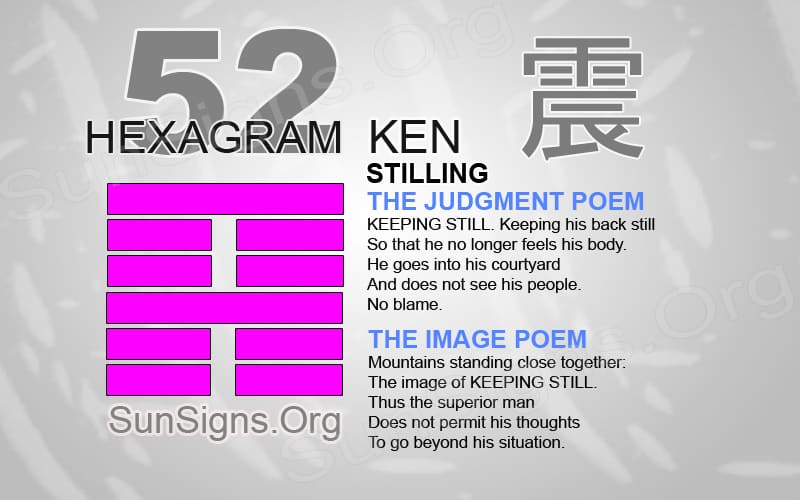 I Ching 52 meaning - Hexagram 52 Stilling