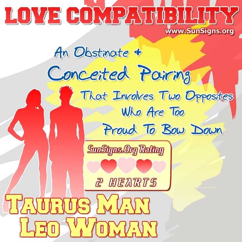 taurus man leo woman love compatibility