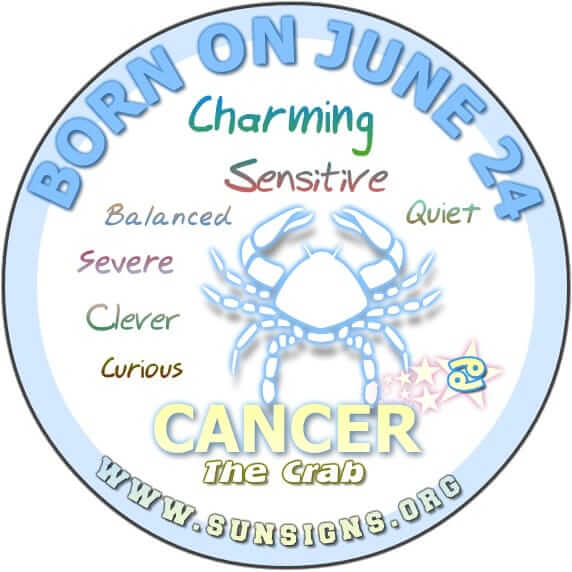 IF YOU ARE BORN ON THIS DAY JUNE 24, the Cancer birthday astrology predicts that you are in possession of a quiet but unmistakable charm.