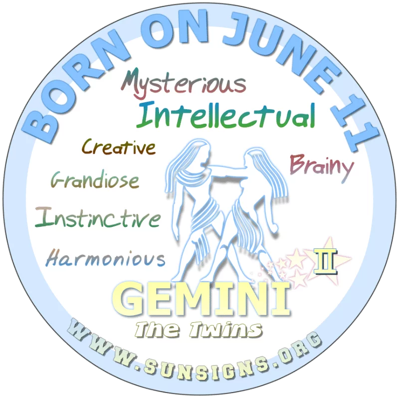 If your BIRTHDAY IS ON June 11th, this birth date personality appreciates art, nature and is turned off by strife. You are a Gemini that treasures family traditions and other people‘s feelings. However, the 11 June birth day astrology analysis predicts that you may unintentionally bring in negative forces.
