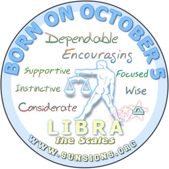The zodiac sign for this 5th October birthday is Libra - The Scales.