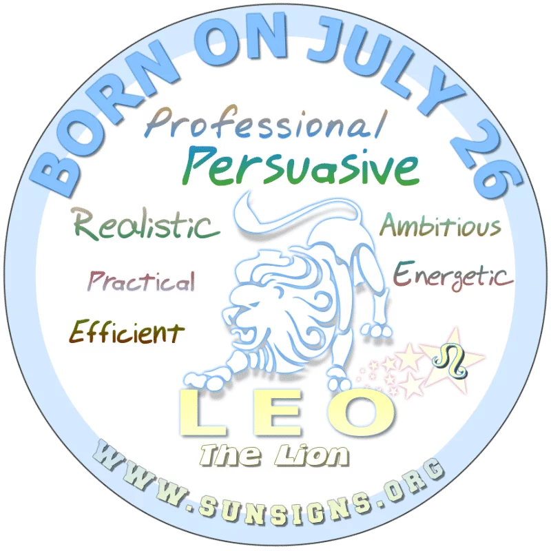 If you are BORN ON THIS DAY, July 26th, then your birthday personality traits show that you have a tendency to be a jealous and possessive lover. Those born on this day may have a better success rate with relationships if you could learn to relax, open up and trust more.